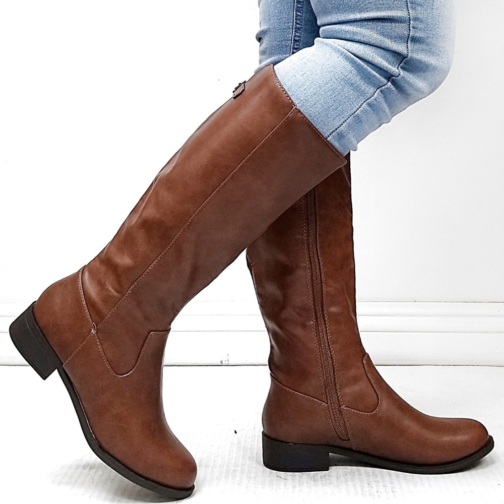 New Cognac Knee High Tall Riding Boots